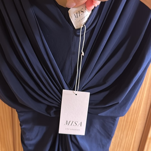 Misa los Angeles L (large) draped Grecian maxi dress NWT Navy Blue - Picture 3 of 3